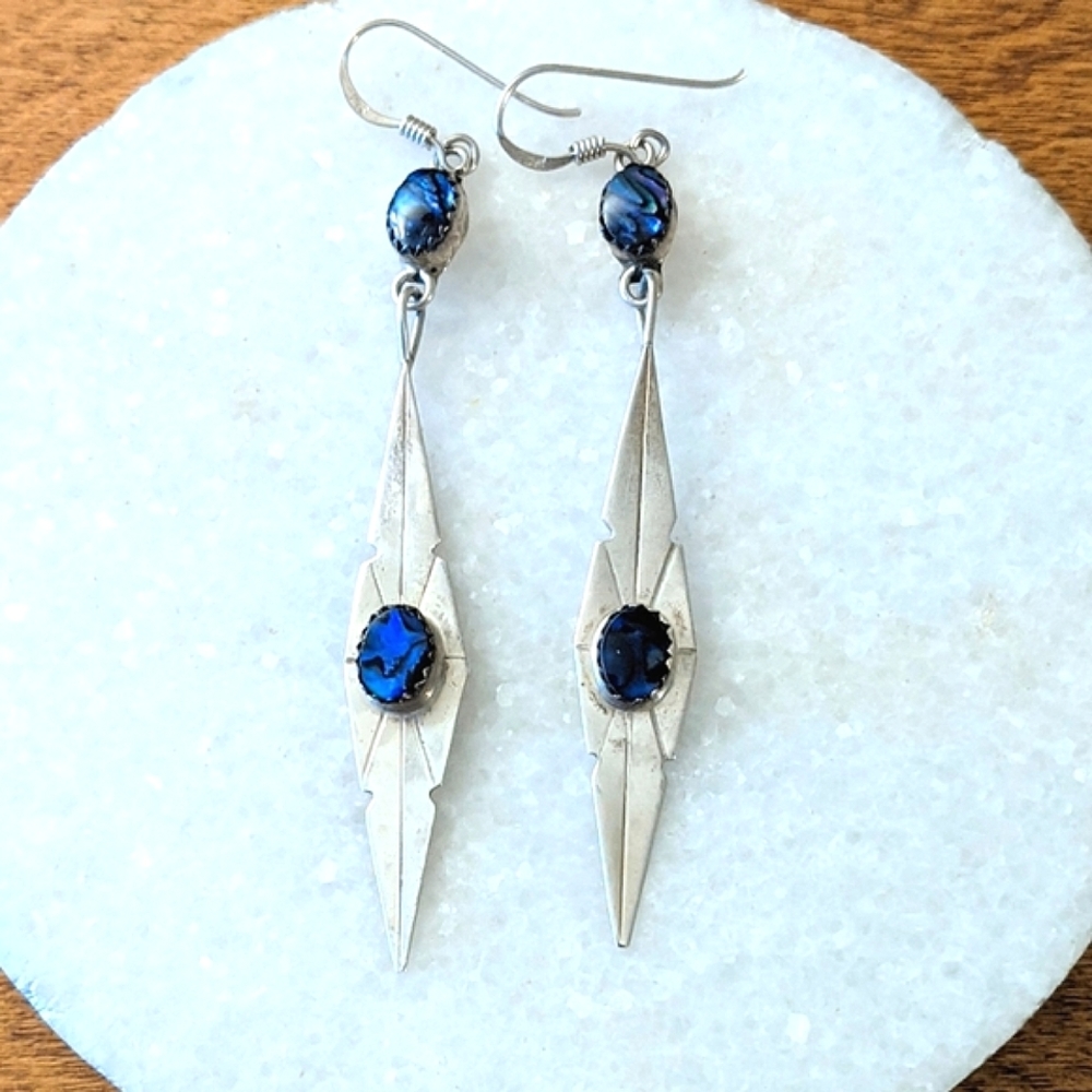Native American Sterling Blue Abalone VTG earrings